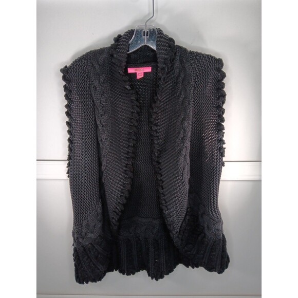 Lilly Pulitzer Open Front Sweater Vest XL Black Chunky Knit Sleeveless EUC - Picture 1 of 6